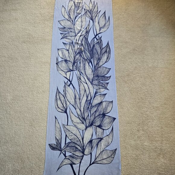 Kinross Silk Cashmere Scarf Blue Leaves - Picture 1 of 15